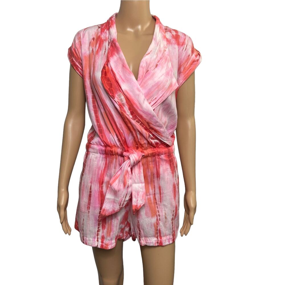 Elan Pink Tie-Dye Wrap Romper Size L